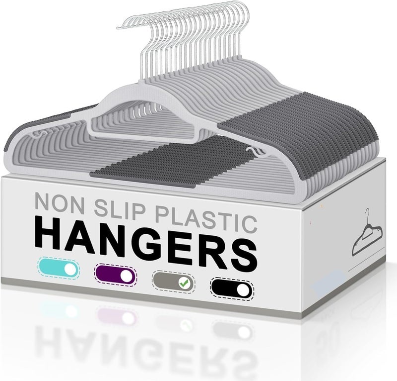 HOLLIO 20 Pcs Plastic Hangers Heavy Duty Clothes Hangers with Non-Slip Pads Space Saving 0.2" Thickness Super Lightweight Organizer Clothes Hanger for Wardrobe,Multi Purpose Use for Clothing Hanging - Image 1