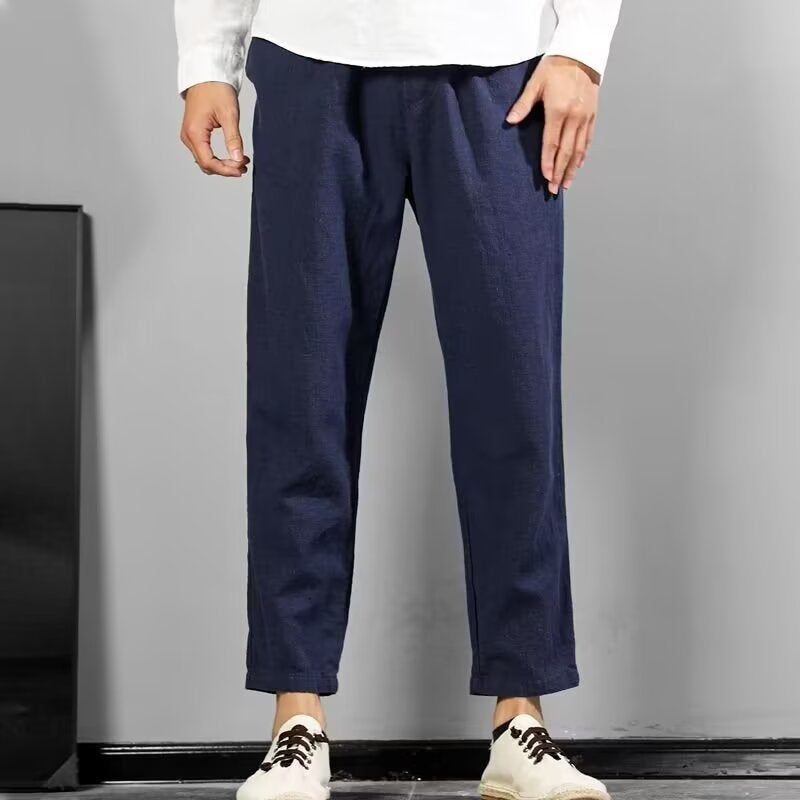 Summer Thin Linen Cropped Pants for Men Casual Straight Loose Tapered 9/10 Pants - Image 3