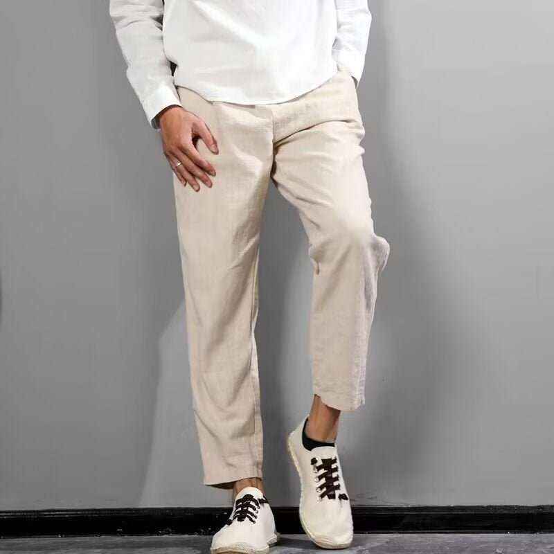 Summer Thin Linen Cropped Pants for Men Casual Straight Loose Tapered 9/10 Pants - Image 4