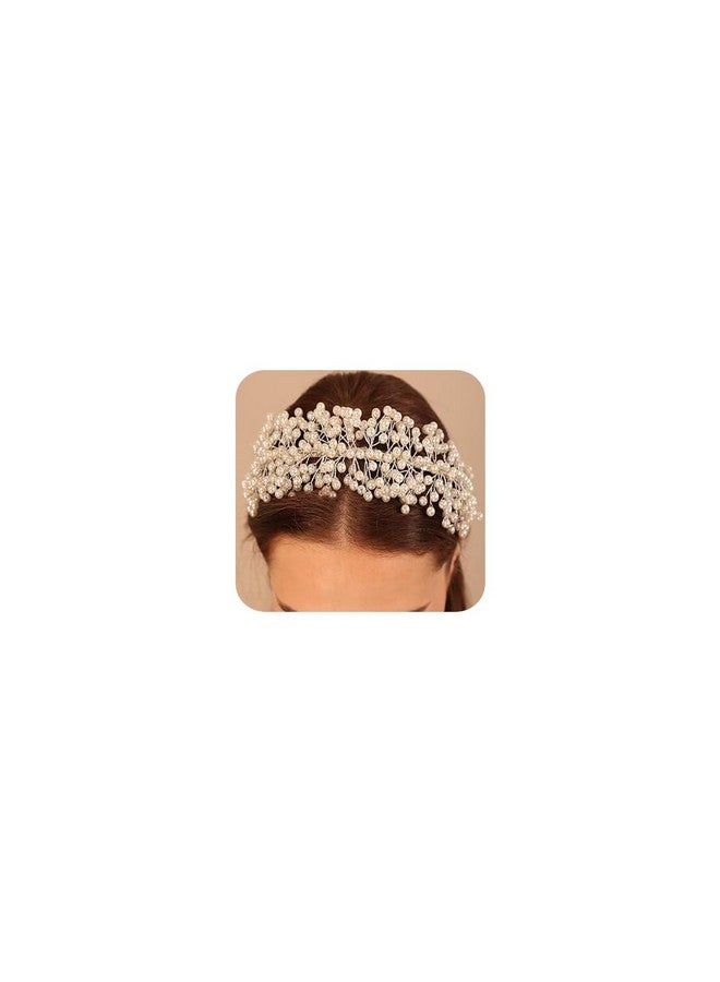BERYUAN Pearls Wedding Headpiece Women White Vintage Pearl Tiara Crown Hairbands Pealrs Silver Bride Headband Wedding Hair Accessories For Brides Bridesmaid - Image 1