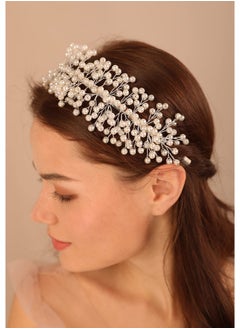 BERYUAN Pearls Wedding Headpiece Women White Vintage Pearl Tiara Crown Hairbands Pealrs Silver Bride Headband Wedding Hair Accessories For Brides Bridesmaid  - Image 3