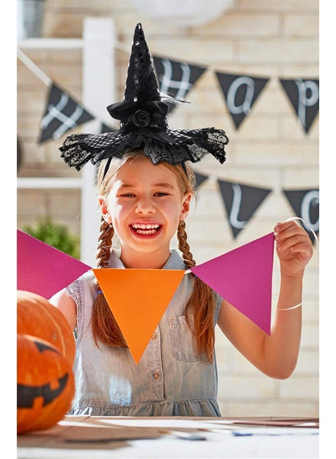 Dzrige Halloween Witch Hat Headband Witch Feather Headwear With Lace Trim Witch Hat Headpiece Accessories For Halloween Party Cosplay (Black) - Image 3