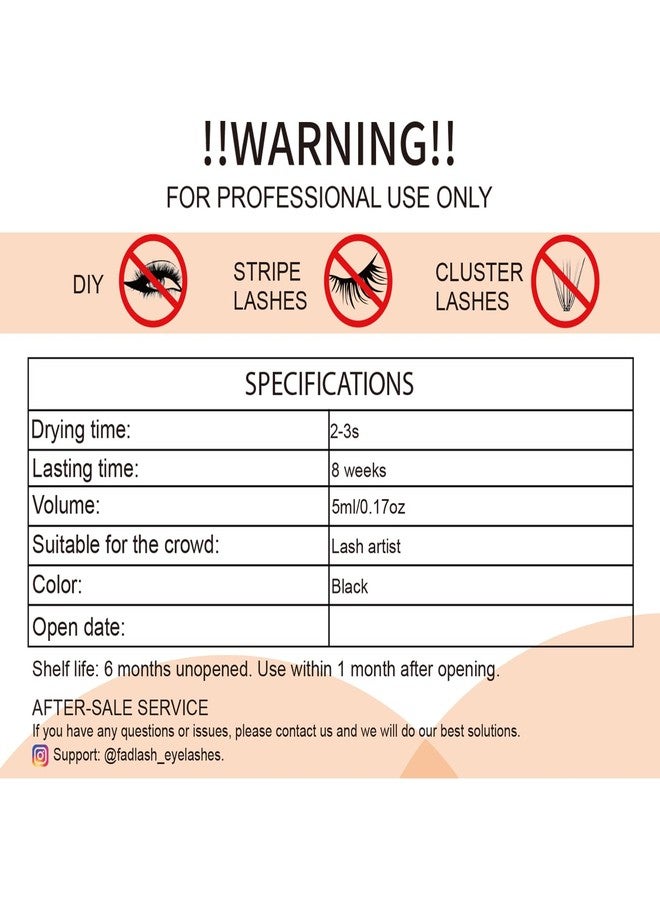 FADLASH Eyelash Extension Glue Extra Strong 2-3 Sec Drying Time Lash Extension Glue 8 Weeks Retention Lash Glue for Eyelash Extensions 5ml Black Lash Adhesive Professional Use (Never for DIY/Cluster Lashes) - Image 4