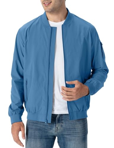 Rdruko Men's Lightweight Bomber Jacket Windproof Casual Fashion Windbreaker Jacket(Denim Blue, US L) - Image 3