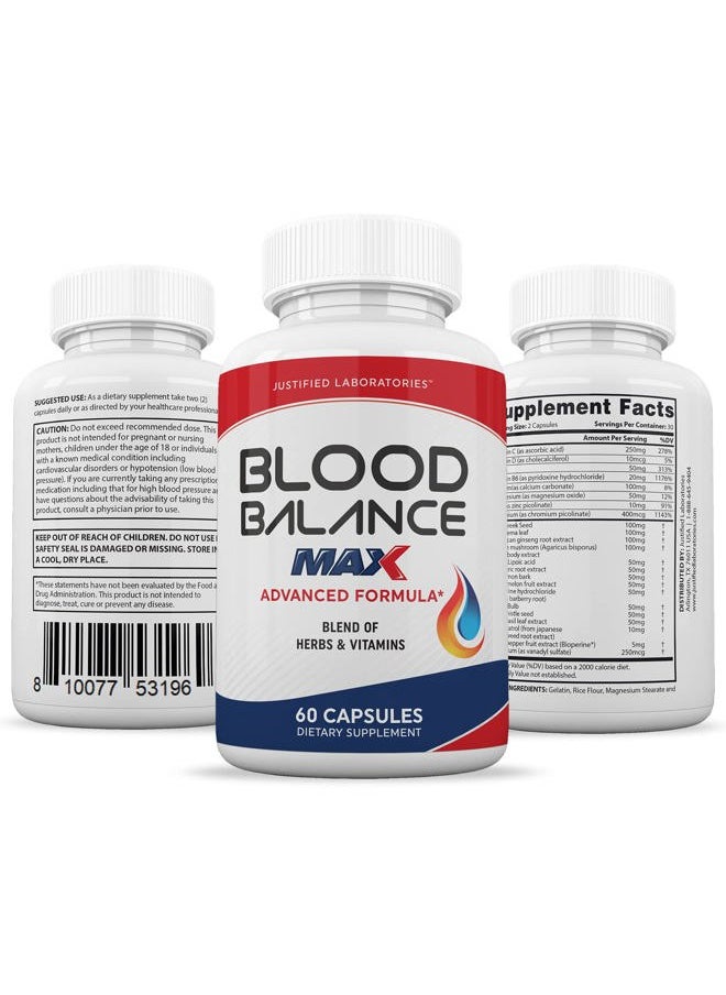 Justified Laboratories - (2 Pack Blood Balance Max 1295MG Formula Supplement Pills 120 Capsules - Image 1