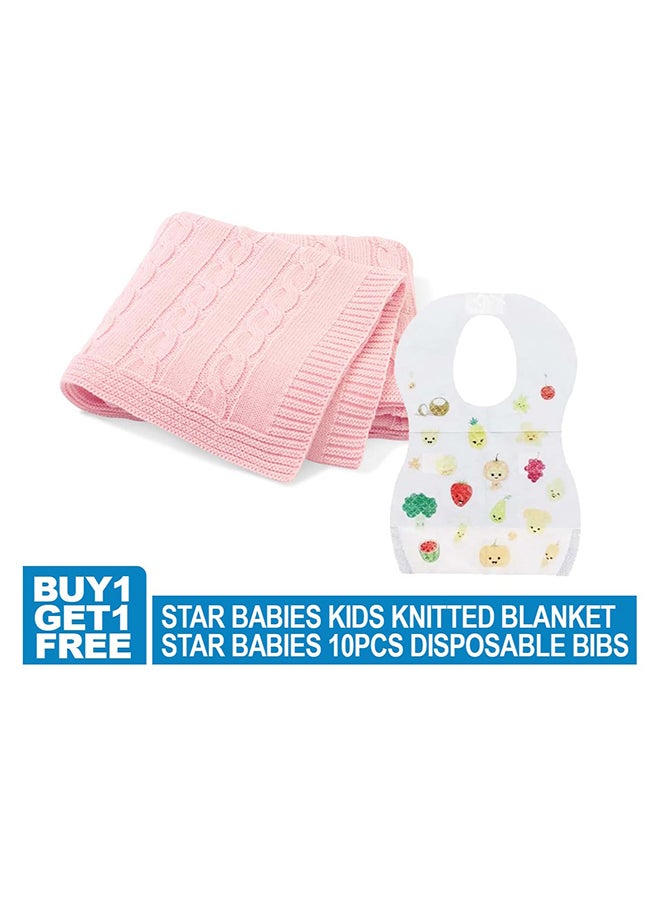 Star Babies Knitted Blanket 80 x 100cm With Get Disposable Bibs 10pcs Free - Pink - Image 2