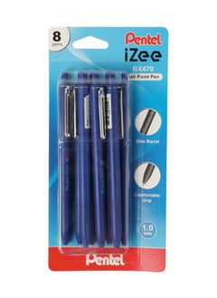 Pentel 8-Piece Izee Retractable Ballpoint Pen 1.0mm Tip Blue Ink  - Image 1