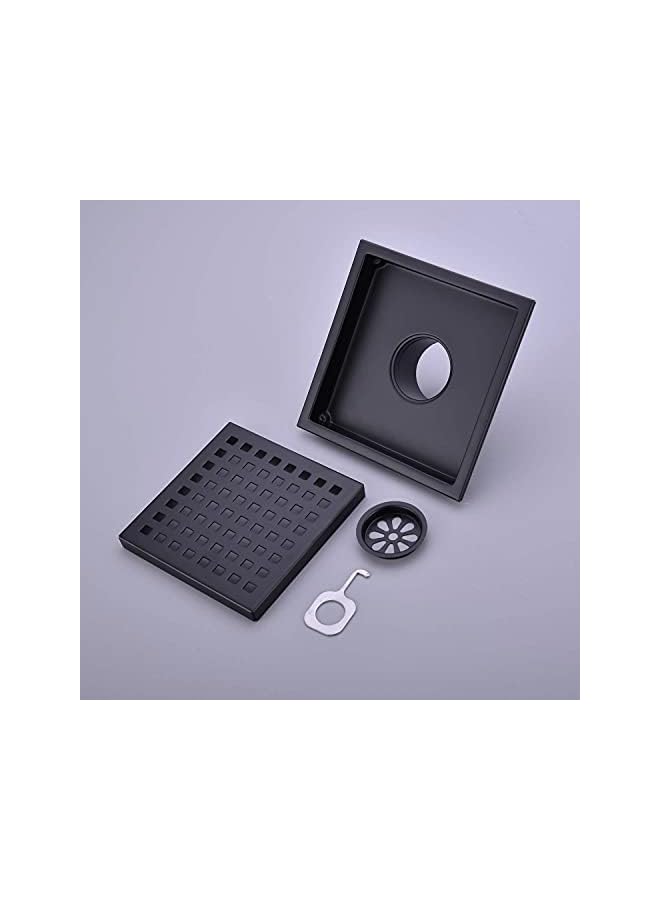 The Bros مصرف أرضية دش مربع 6 بوصة مع غطاء شبكة قابل للإزالة، فولاذ مقاوم للصدأ SUS 304، أسود غير لامع - Image 5