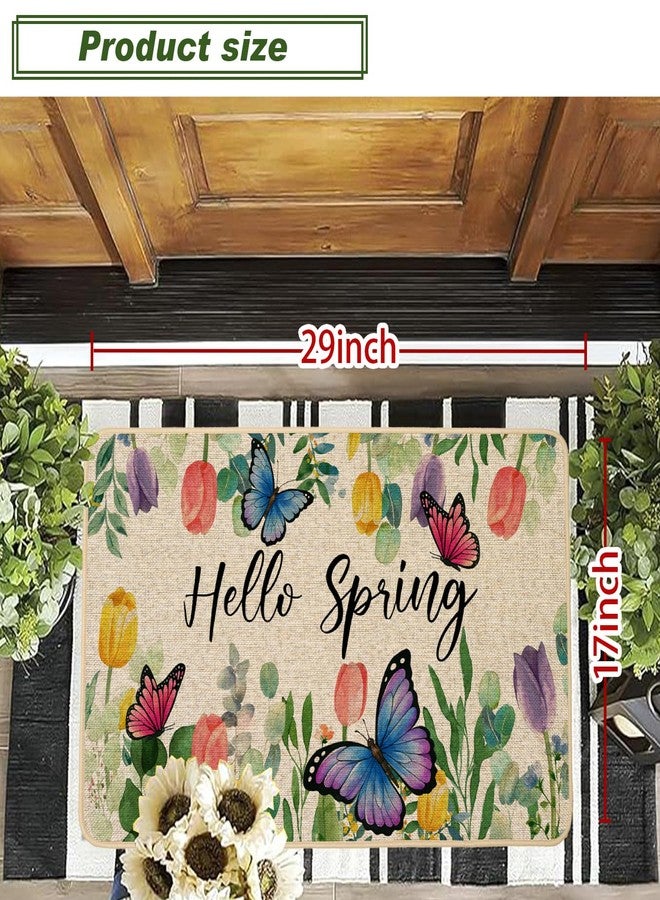 Baccessor Hello Spring Door Mat Butterfly Floral Tulips Decorative Outdoor Mat Non Slip Rubber Backing for Entrance Seasonal Outside Indoor Front Kitchen Decortion 17 x 29 Inch - Image 3
