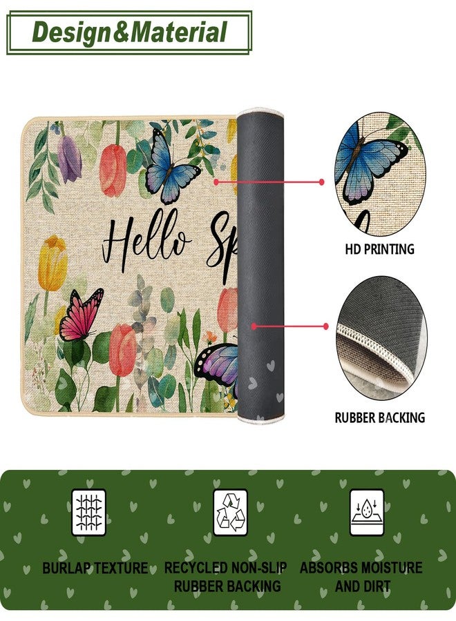 Baccessor Hello Spring Door Mat Butterfly Floral Tulips Decorative Outdoor Mat Non Slip Rubber Backing for Entrance Seasonal Outside Indoor Front Kitchen Decortion 17 x 29 Inch - Image 5