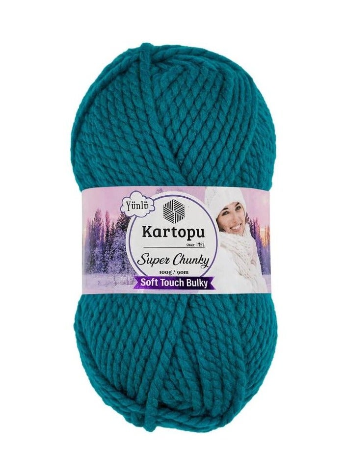 Kartopu Kartopu K510 Super Chunky Yarn – 100g, 90m, Teal | Soft Wool-Blend for Scarves, Berets & Cardigans