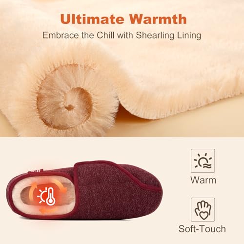 LongBay Womens Adjustable Slippers Memory Foam Cozy Wide Diabetic House Shoes Edema Orthopedic Neuropathy Indoor Outdoor (7 B(M), Wine Red) - Image 4