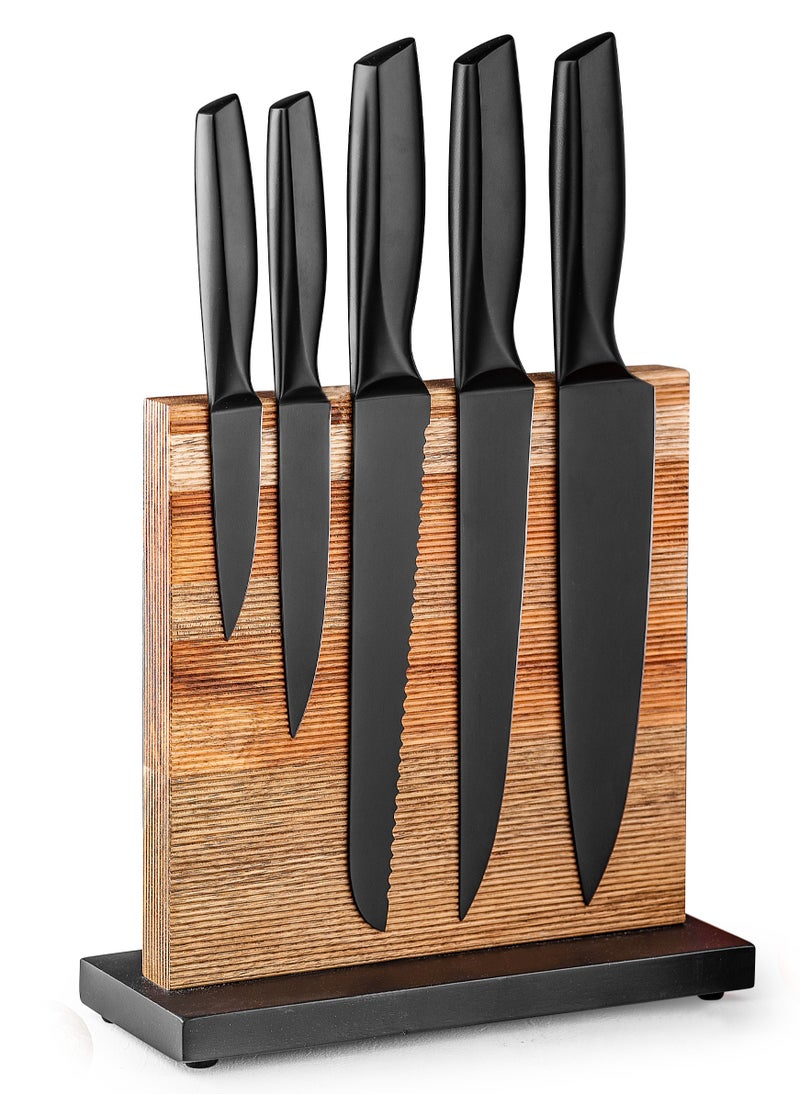 برايت ستون Modern Kitchen Knife Block Set with 5 Knives, Wooden Stand,ZT0002  - Image 1