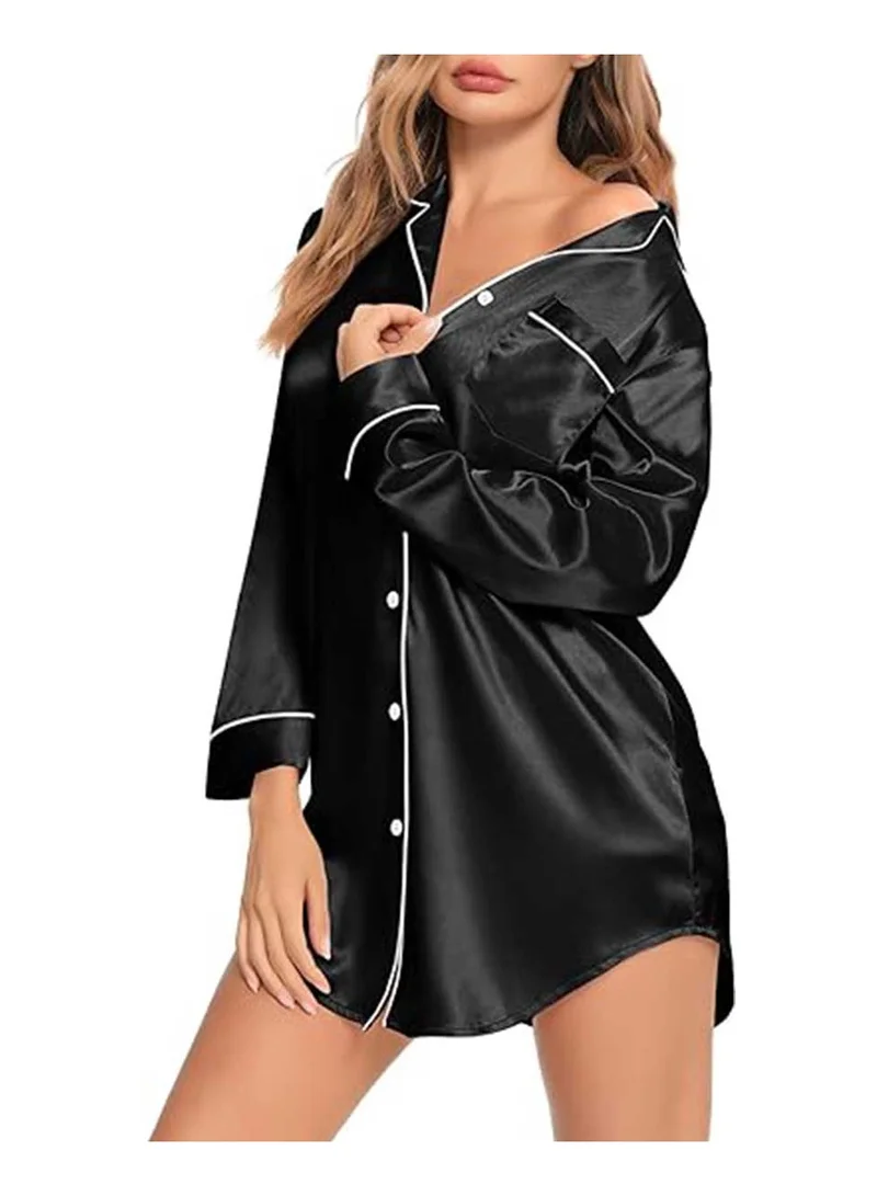 Caprisious Women's Satin Long Sleeve Sleep Shirt: Silk Nightshirt with Button-Down, Ideal Pajama Top