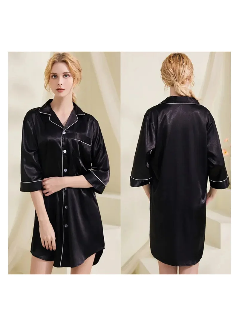 Caprisious Women's Satin Long Sleeve Sleep Shirt: Silk Nightshirt with Button-Down, Ideal Pajama Top