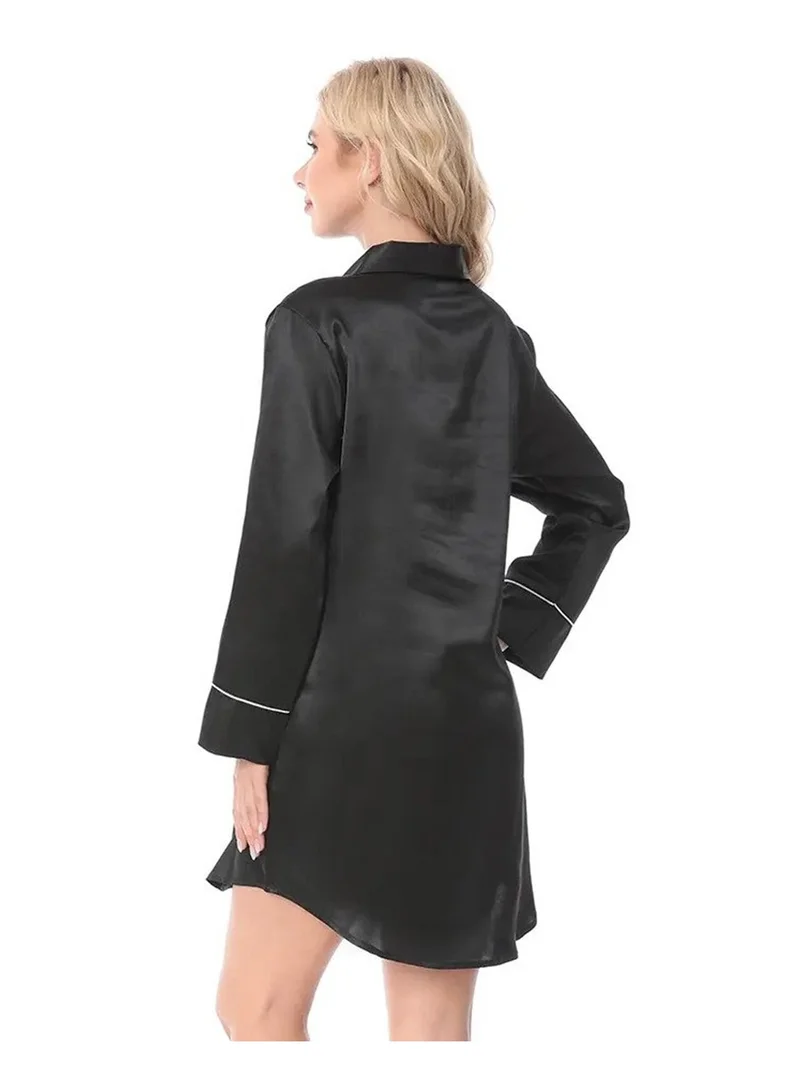 Caprisious Women's Satin Long Sleeve Sleep Shirt: Silk Nightshirt with Button-Down, Ideal Pajama Top