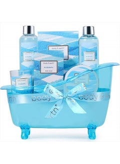 BODY & EARTH Bath Gift Set for Women, Body & Earth Spa Gift Baskets for Women, 7 Pcs Bath Set Scented with Ocean, Bath and Body Gift Basket, Birthday Gifts for Women  - Image 1