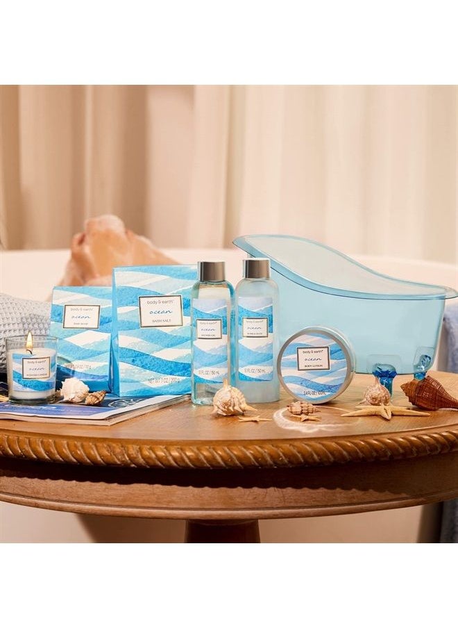 BODY & EARTH - Bath Gift Set for Women, Body & Earth Spa Gift Baskets for Women, 7 Pcs Bath Set Scented with Ocean, Bath and Body Gift Basket, Birthday Gifts for Women - Image 1