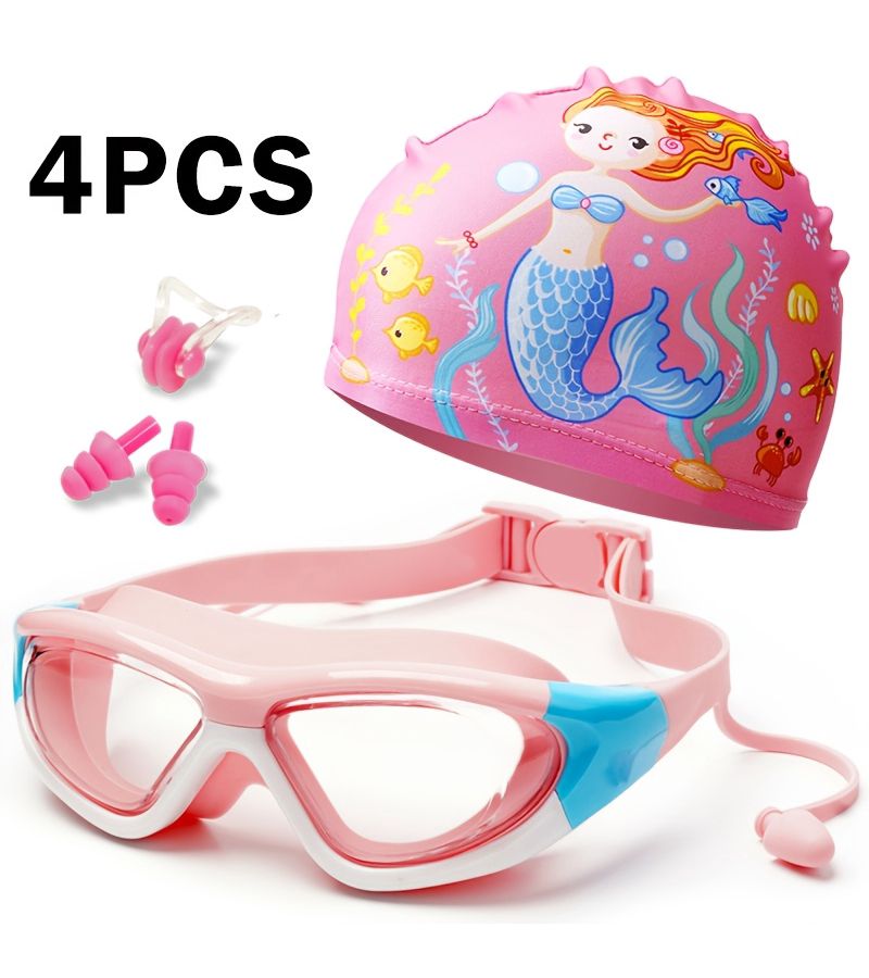 Kids Swim Goggles Anti Fog Leak Proof Soft Silicone Frame Adjustable Strap Wide View Lens For Boys And Girls 3 To 15 Years Pool Beach Swimming Water Sports Purple Set - Image 1