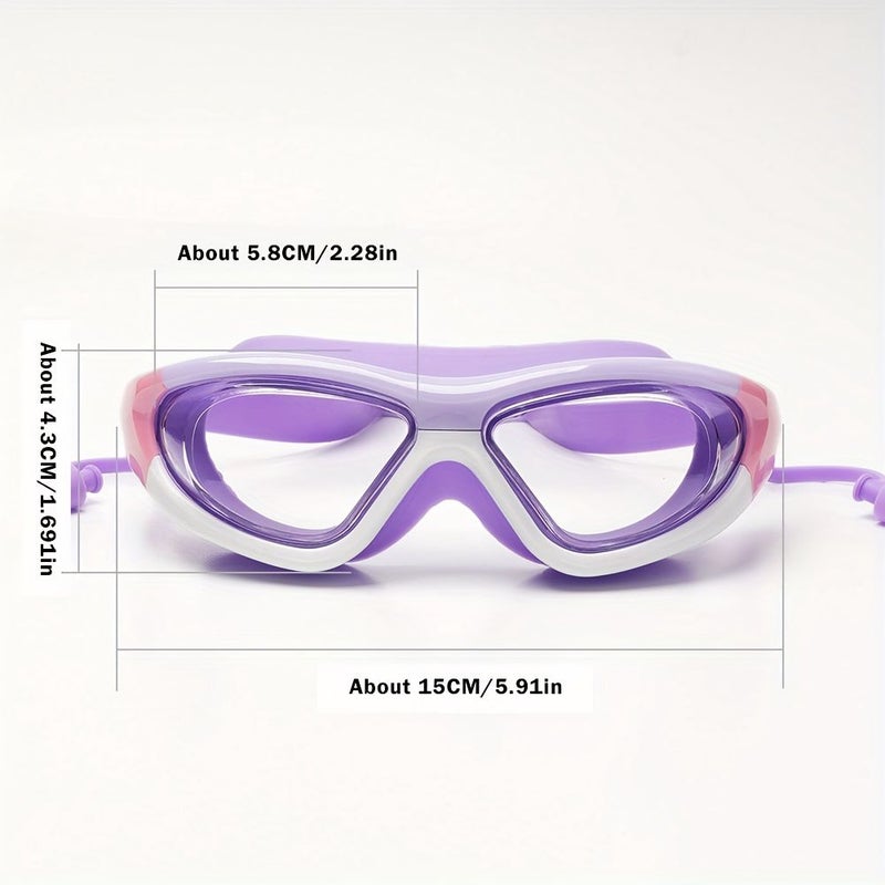 Kids Swim Goggles Anti Fog Leak Proof Soft Silicone Frame Adjustable Strap Wide View Lens For Boys And Girls 3 To 15 Years Pool Beach Swimming Water Sports Purple Set - Image 4