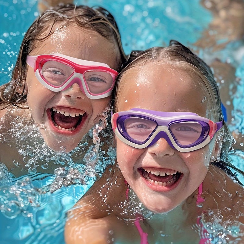 Kids Swim Goggles Anti Fog Leak Proof Soft Silicone Frame Adjustable Strap Wide View Lens For Boys And Girls 3 To 15 Years Pool Beach Swimming Water Sports Purple Set - Image 5