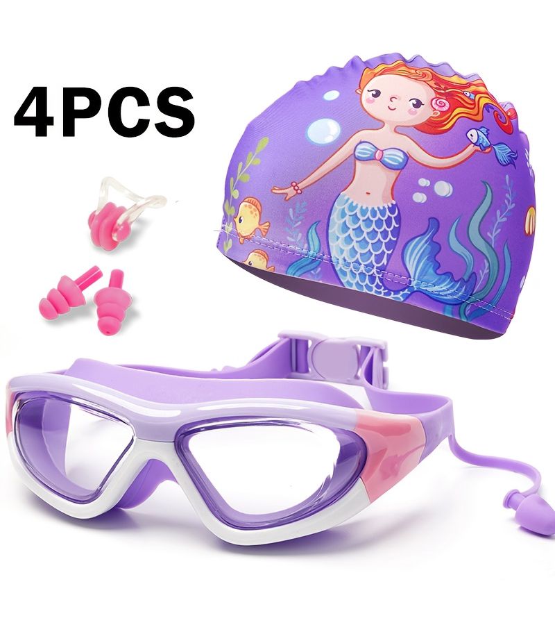 Kids Swim Goggles Anti Fog Leak Proof Soft Silicone Frame Adjustable Strap Wide View Lens For Boys And Girls 3 To 15 Years Pool Beach Swimming Water Sports Purple Set - Image 2