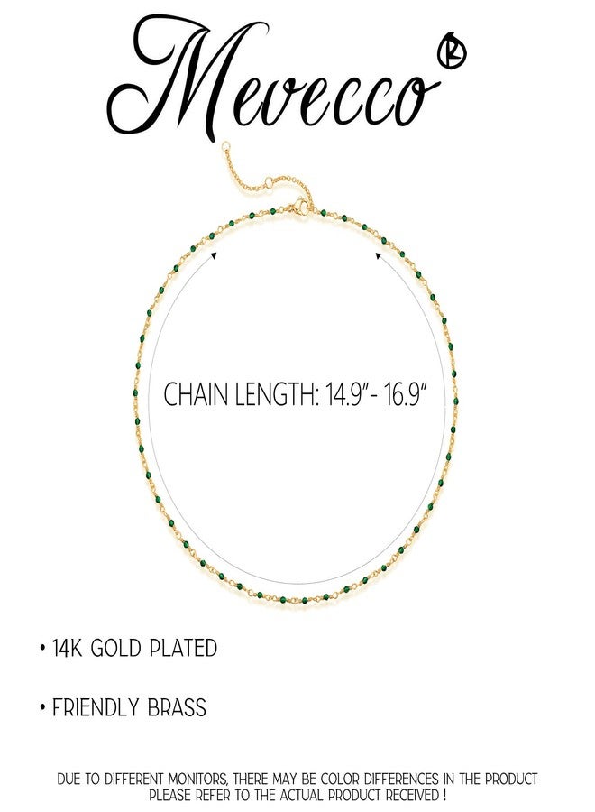 ميفيكو قلادة شوكر ذهبية من ميفيكو للنساء، مطلية بذهب عيار 14 قيراط، مرصعة بخرز الزركون الأخضر المكعب الرقيق، سلسلة قصيرة، قطعة مجوهرات أنيقة مصنوعة يدويًا بتصميم بسيط، هدية مثالية. - Image 5