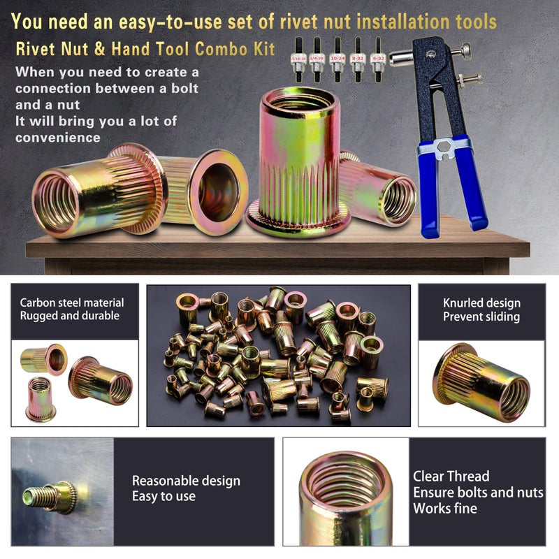 AskWay Imperial Rivet Nut Tool Kit 430pcs, SAE Rivet Nut Combination ï¼ˆ5/16-18ã€1/4-20ã€10-24ã€8-32ã€6-32ï¼‰, Suitable for Automotive, Marine and Industrial Applications(SAE Carbon Steel 430PCS) - Image 3
