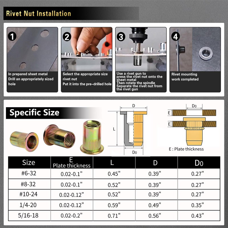 AskWay Imperial Rivet Nut Tool Kit 430pcs, SAE Rivet Nut Combination ï¼ˆ5/16-18ã€1/4-20ã€10-24ã€8-32ã€6-32ï¼‰, Suitable for Automotive, Marine and Industrial Applications(SAE Carbon Steel 430PCS) - Image 4