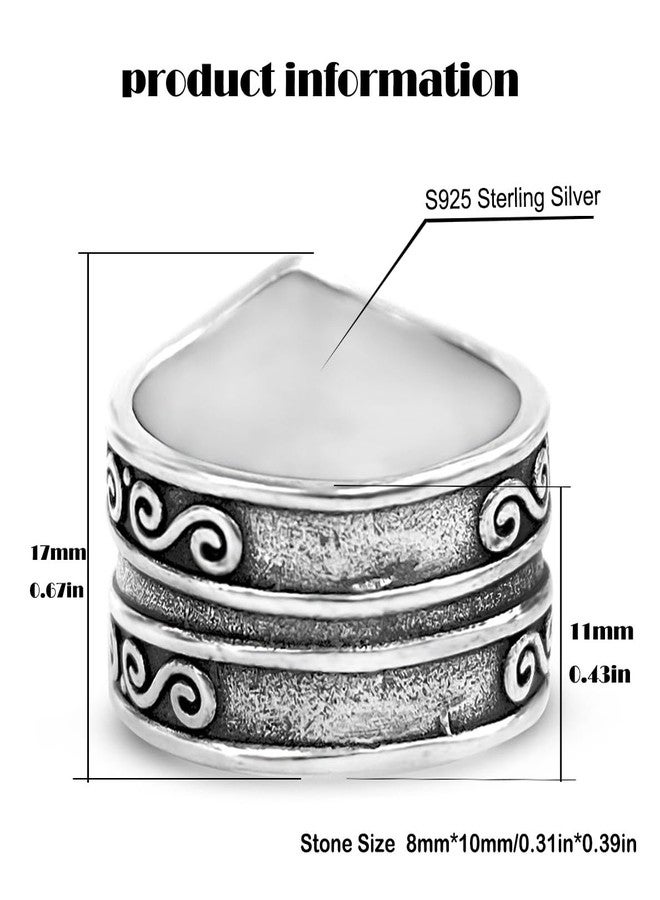 HAIXIAN Natural Black Obsidian Wide Band Ring,Retro S925 Sterling Silver Statement Thumb Index Chunky Band Ring,Cocktail Party Bohemian Ring Jewelry for Women, Silver, No Gemstone - Image 2