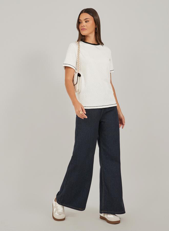 Styli Textured Round Neck Short Sleeve T-Shirt  - Image 2