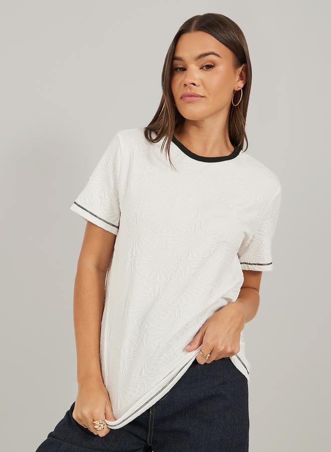 Styli Textured Round Neck Short Sleeve T-Shirt  - Image 1