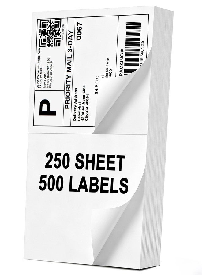 Labelebal (500 Labels/250 Sheets) Labelebal Half Sheet Labels, Shipping Labels 2 Per Sheet for Laser & Inkjet Printers, 8.5" x 5.5" Address Labels, Totally 500 Pcs Half Sheet Shipping Labels - Image 1