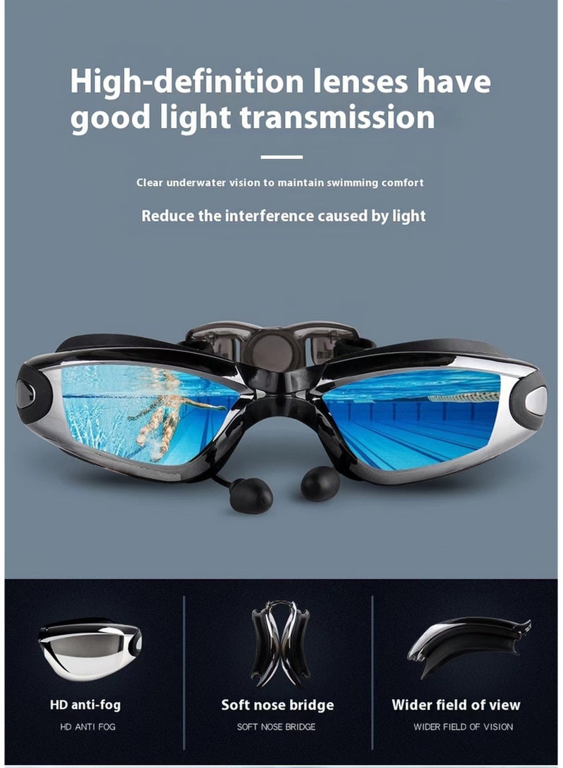 Generic Swim Goggles with Attached Earplugs, Waterproof and Fog-Resistant, High Definition Lens, Wide Field of View, 3D Soft Seal, Adjustable Strap - Image 2