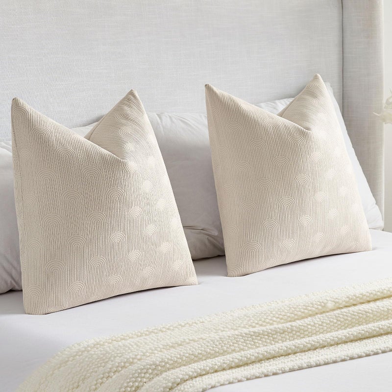FUTEI Beige Chenille Decorative Throw Pillow Covers 18x18 Inch Set of 2,Soft Cozy Striped Geometric Patterns Cushion Case,Modern Home Decor for Couch Bed Living Room - Image 5