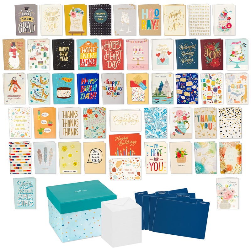 Hallmark All Occasion Boxed Set of Assorted Blank Greeting Cards with Card Organizer (Pack of 100)â€”Birthday, Thank You, Congratulations, Wedding, Baby, Thinking of You, Sympathy - Image 1