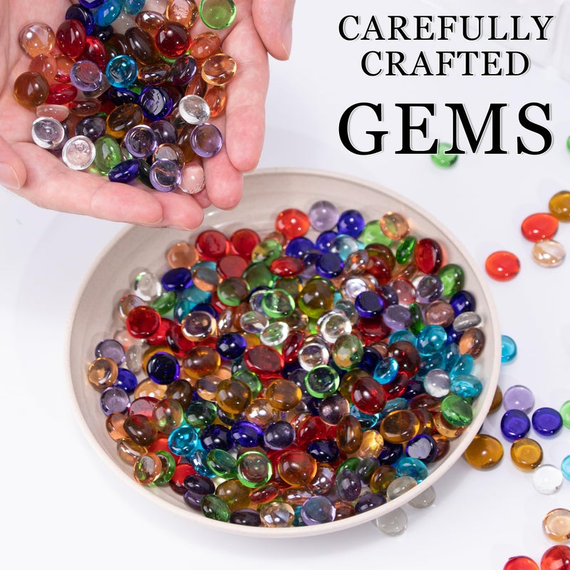 Meschett 50PCS Mini Glass Gems,Mixed Colour Mancala Stones Flat Bottom Marble Beads for Home Decorative Art Craft Vase Filler(0.5"~0.7") - Image 2