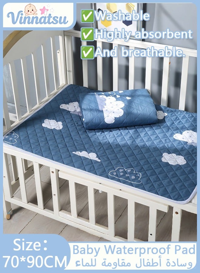 ضغط فين ملاءة سرير مضادة للماء، وسادة حفاضات للأطفال، وسادة سرير مضادة للماء وقابلة للغسل لحماية الفراش للرضع والأطفال الصغار والحيوانات الأليفة والبالغين الذين يعانون من سلس البول بواسطة وسادات تبول قابلة لإعادة الاستخدام والغسل 70 * 90 سم - Image 1