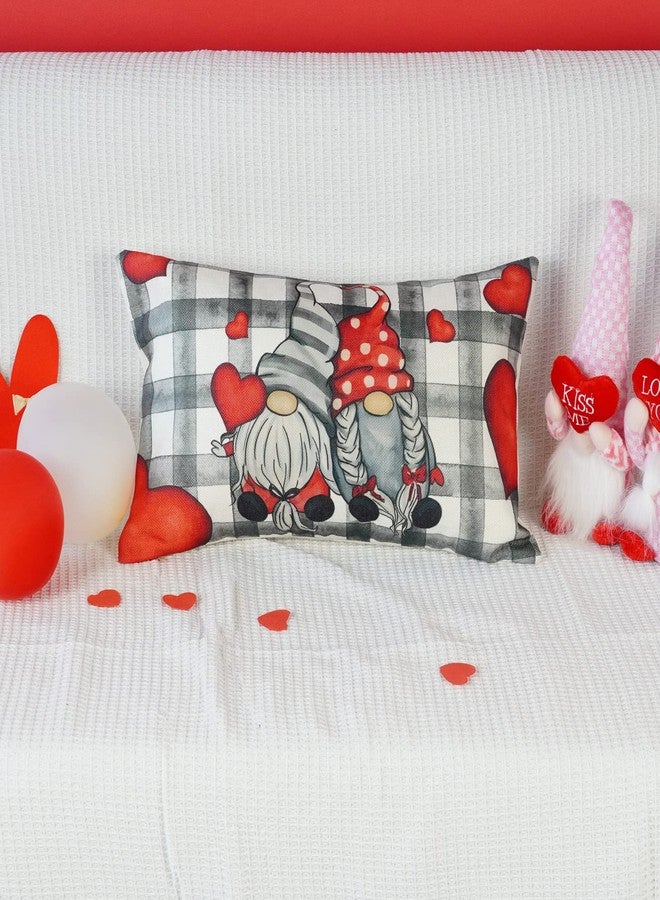 ONWAY غطاء وسادة عيد الحب من أون واي، مقاس 12×20 بوصة، بنقشة مربعات الجاموس، مزين بقزم وقلب، غطاء وسادة قطنية لعيد الحب، مناسب للسرير والأريكة وديكور المنزل - Image 2