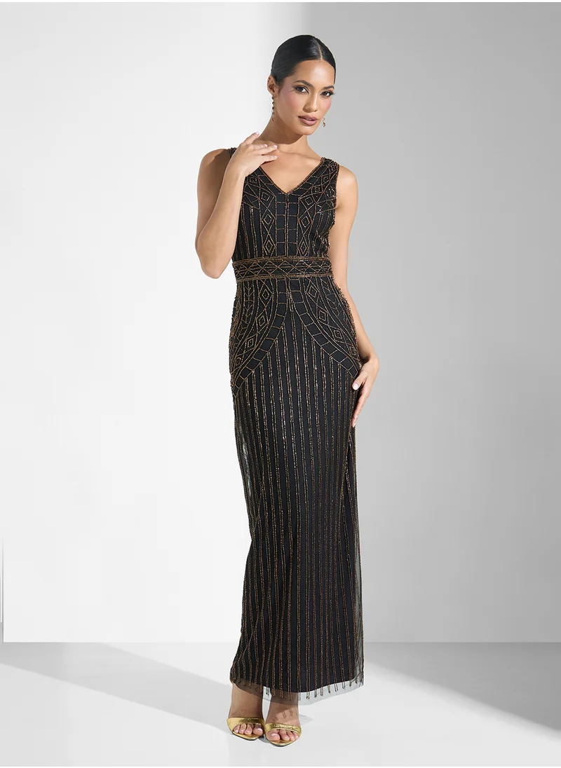 نمشي x V-Neck Beaded Dress