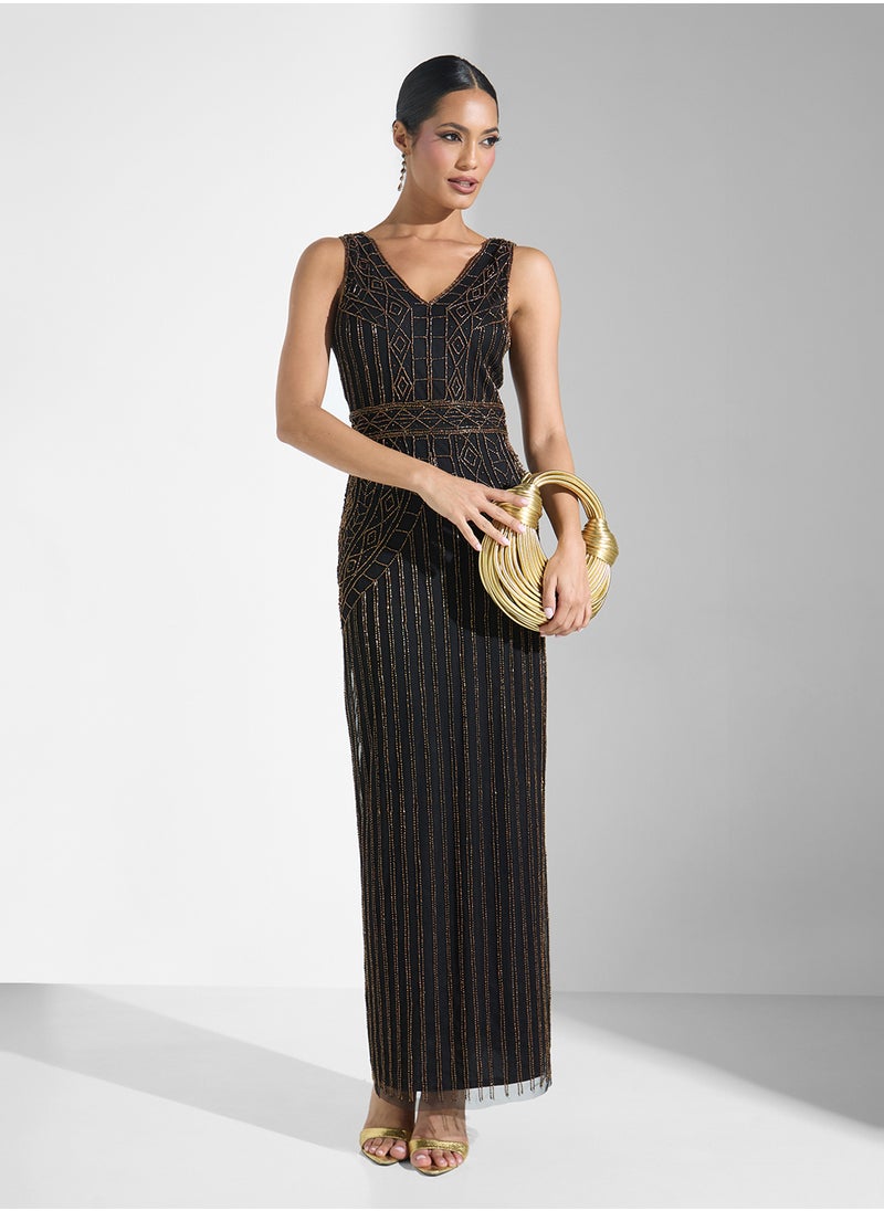 Namshi x V-Neck Beaded Dress  - Image 5
