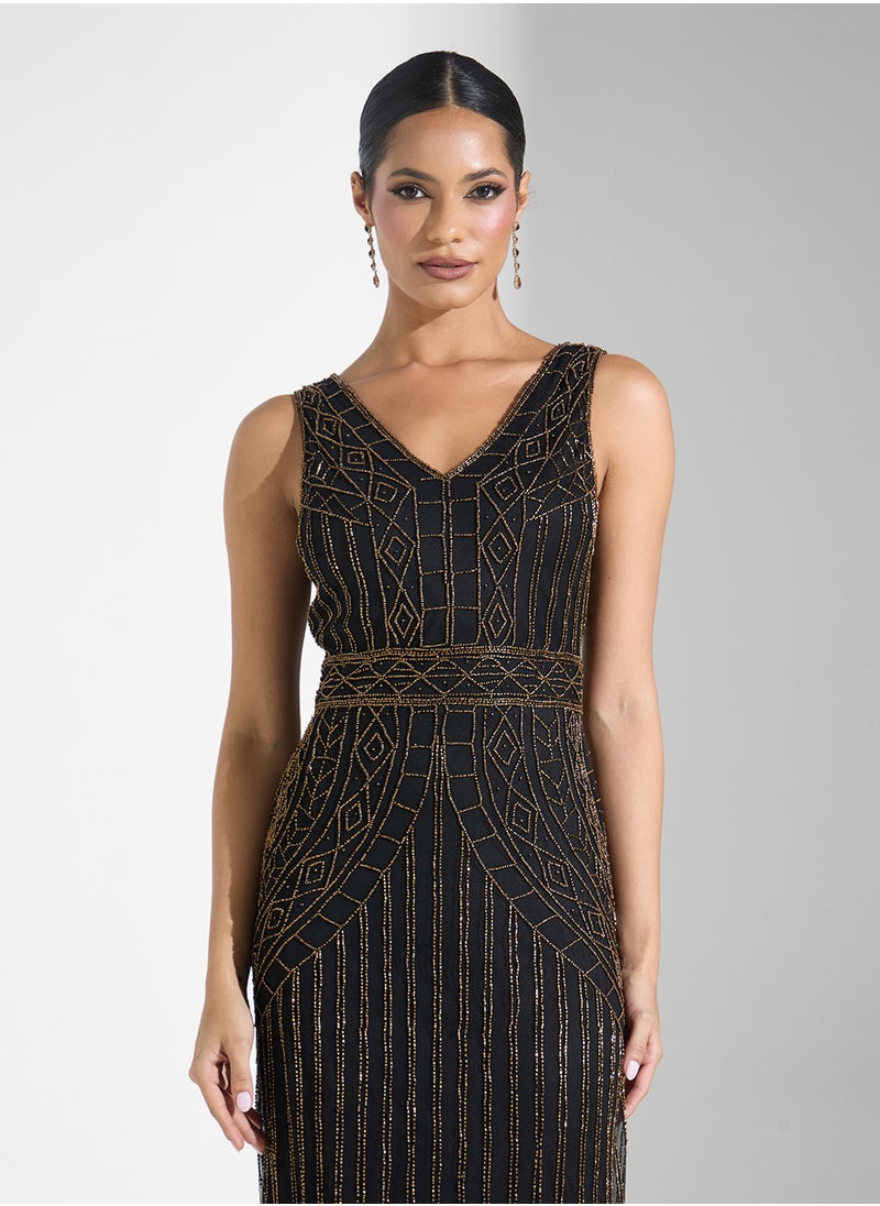 Namshi x V-Neck Beaded Dress  - Image 3