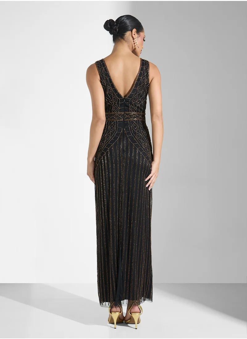 نمشي x V-Neck Beaded Dress