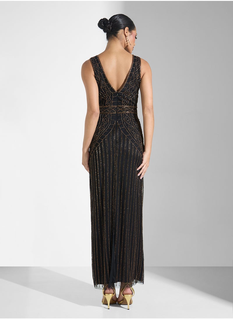 Namshi x V-Neck Beaded Dress  - Image 2