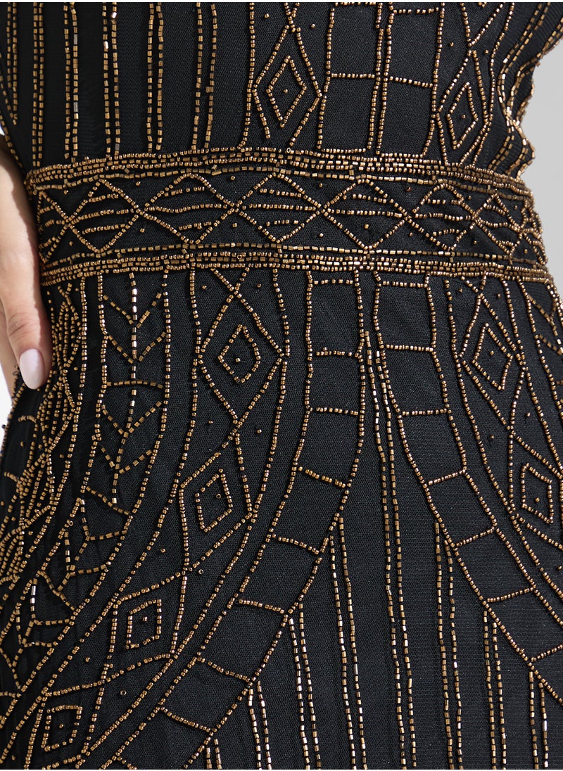 Namshi x V-Neck Beaded Dress  - Image 4