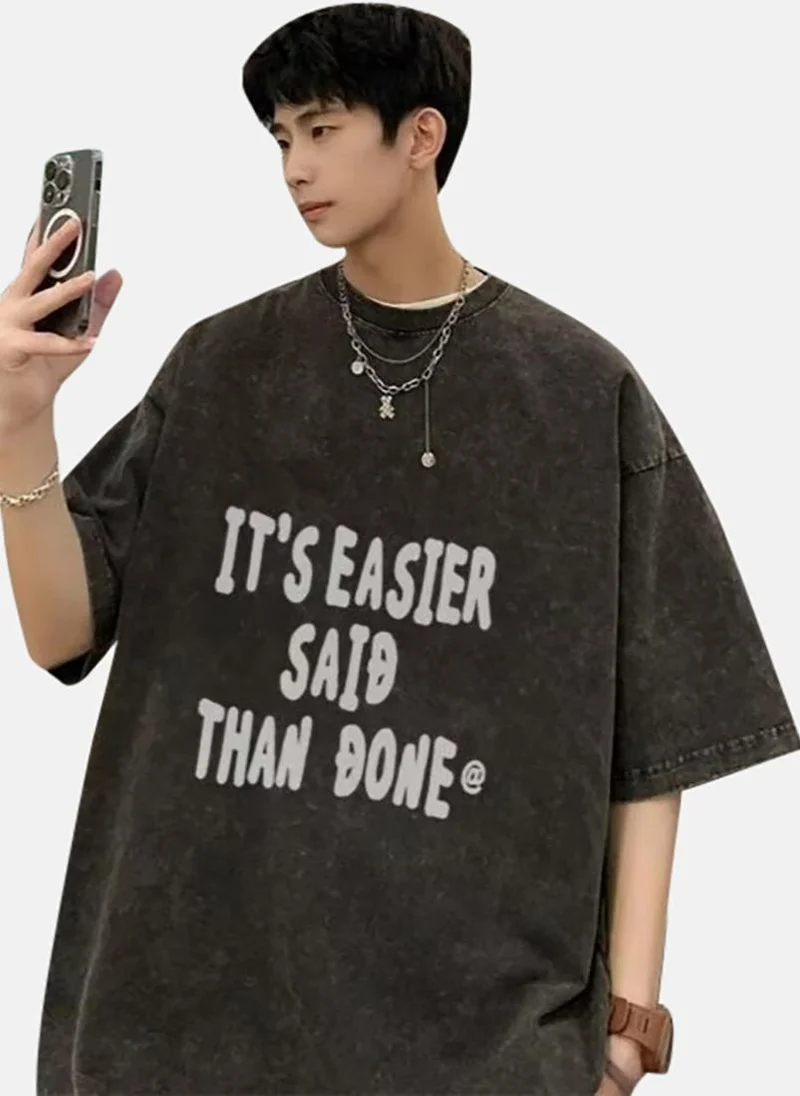 يونيكي Brown Printed Half Sleeve Round Neck T-Shirt