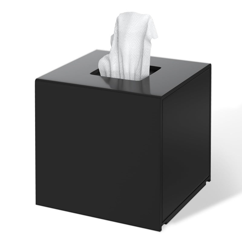 FEMELI Tissue Box Cover,Square Acrylic Tissues Paper Holder for Bathroom Bedroom Office,Black - Image 1