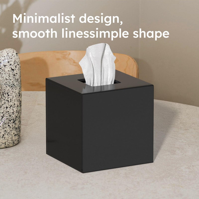 FEMELI Tissue Box Cover,Square Acrylic Tissues Paper Holder for Bathroom Bedroom Office,Black - Image 4