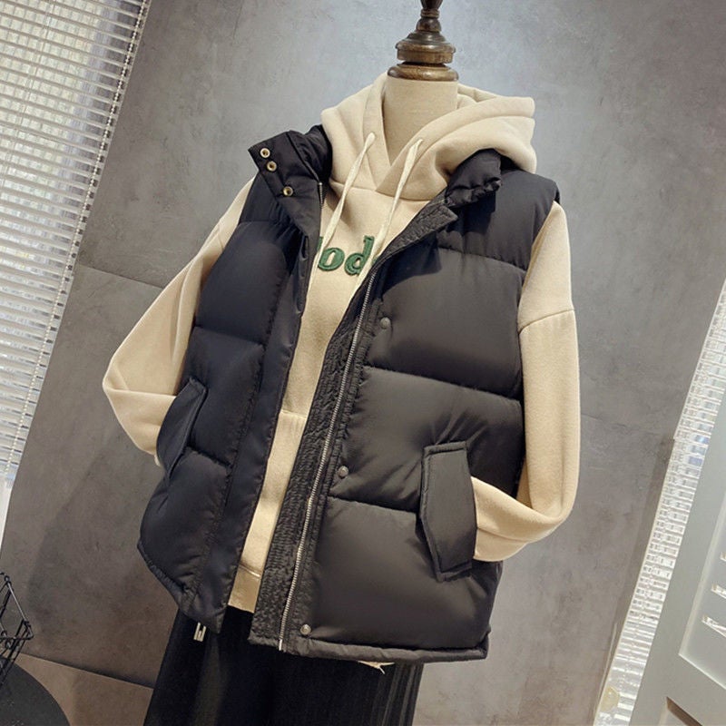 Down Cotton Vest Autumn Vest All-Match Loose Vest Female Student Short Jacket Warm Korean Style Slim Look Vest - Image 2