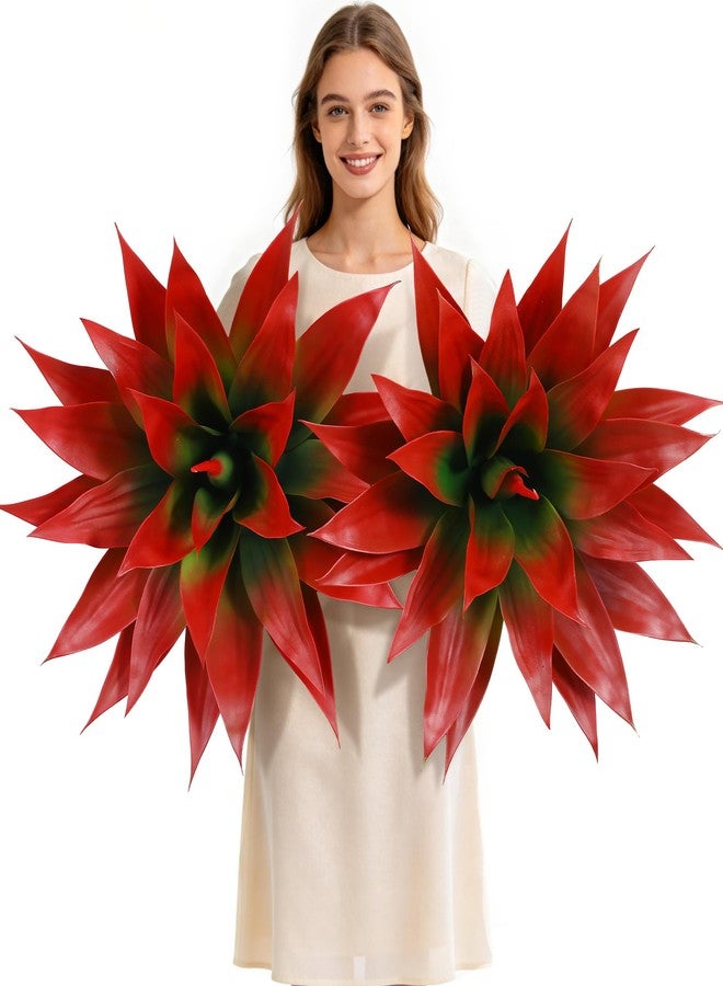 Wertuirk 28 Inch Artificial Agave Plant Set of 2, Realistic Faux Succulents with Vibrant Color, UV Resistant Fall Fake Plants for Indoor Outdoor, Home, Garden Decor (Red×2, Extra Large) - Image 1
